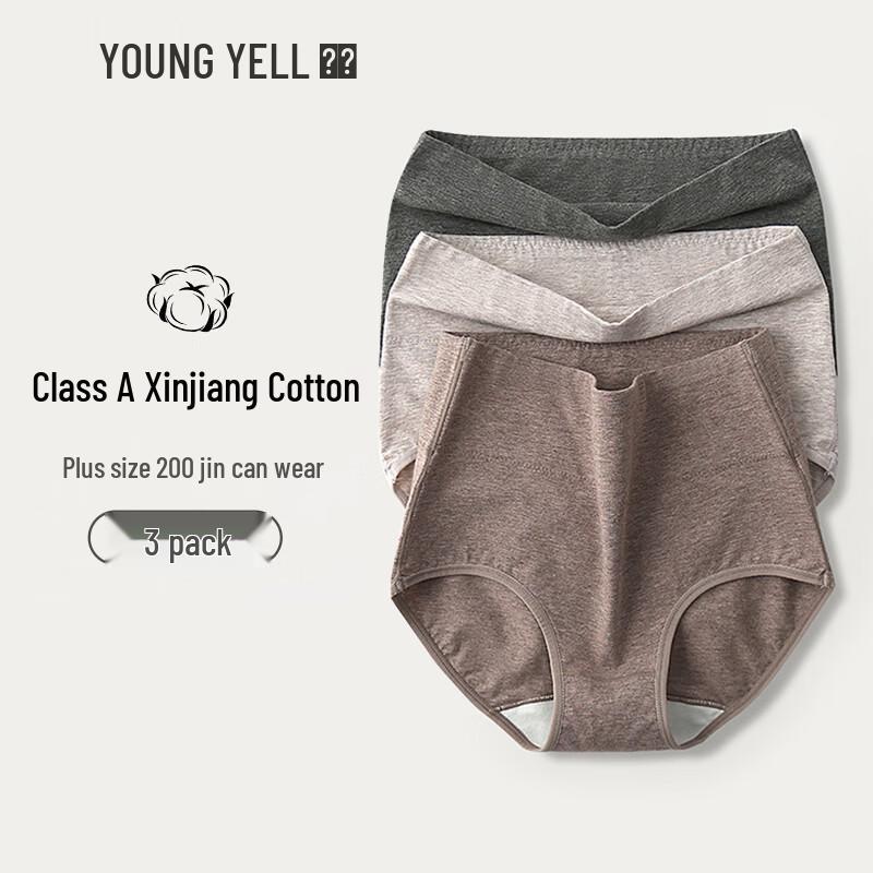 YOUNGYELL Women's High-Waist Antibacterial Cotton Panties (3-Pack)