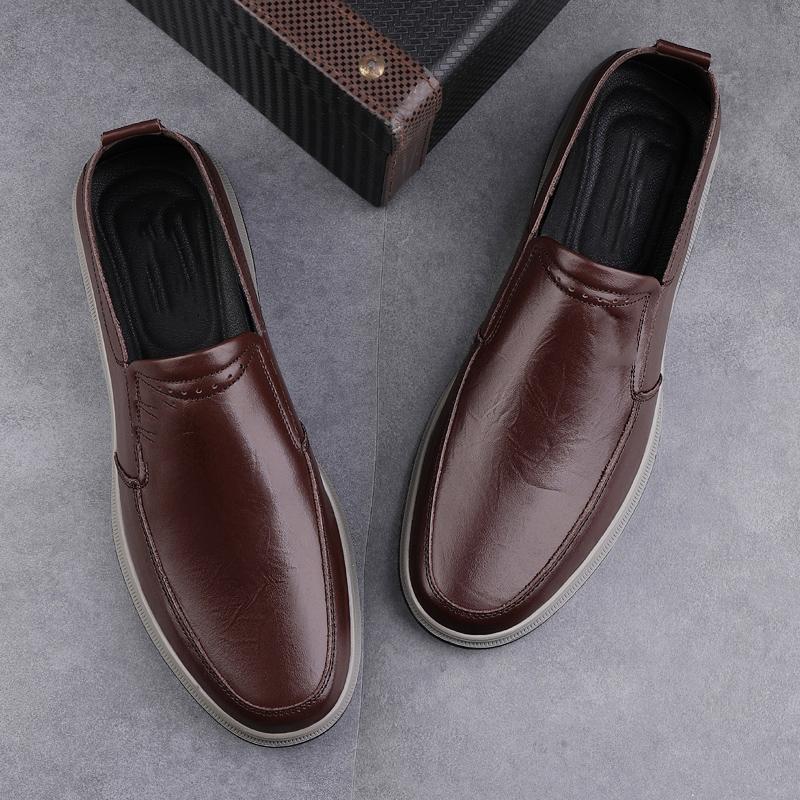 Best Seller Mens Comfortable Slip-on Genuine Leather Loafers Casual Shoes Soft Lining Rubber Outsole for Business Office Wedding