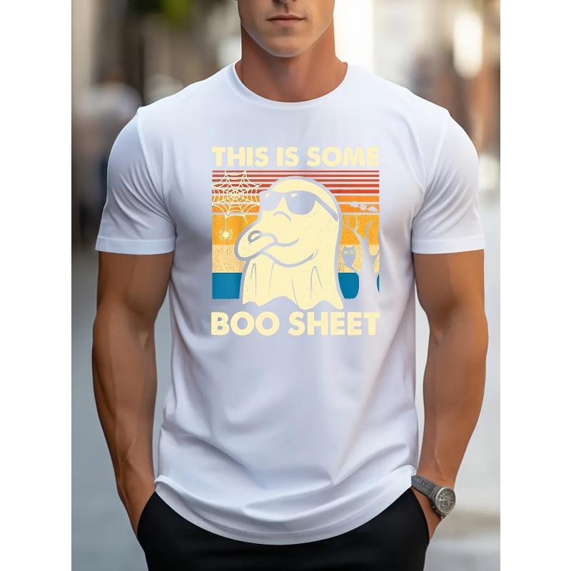 

Letter Print T-Shirt Men S Halloween Ghost T-Shirt Top Men S Halloween Short Sleeve Men S Top 4XL білий