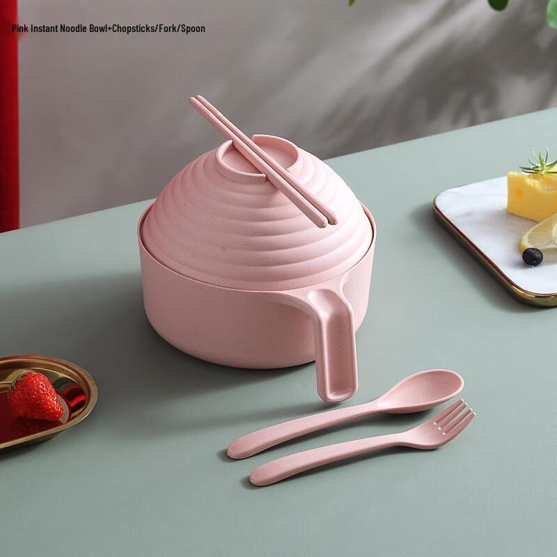 Nordic Wheat Straw Instant Noodle Bowl with Lid and Handle