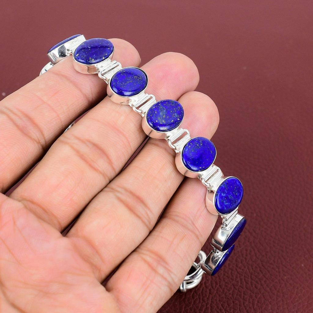 Lapis Lazuli Bracelet Genuine Gemstone Bracelet Handmade Unique Jewelry 925 Sterling Silver Bracelet Adjustable Chain Bracelet Gifts For Him
