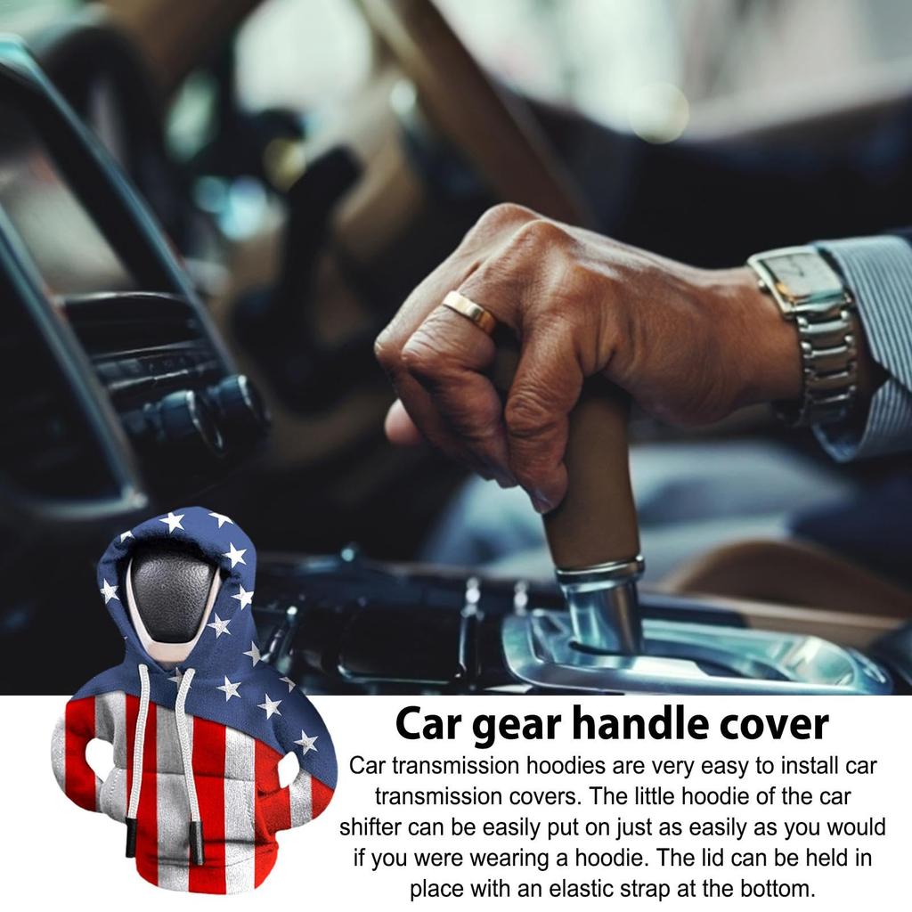 Car Gear Shift Cover,Gear Shift Knob Cover,Hooded American Flag Pattern Decorative Shifter Cover -Creative