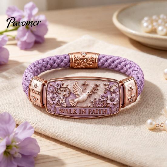 Regalo Romantico per Anniversario Camminata nella Fede Bracciale Intrecciato Donna, Uccello della Pace Floreale Delicato Fiore Charm Bracciale Smaltato, Cristiano Ispirazionale