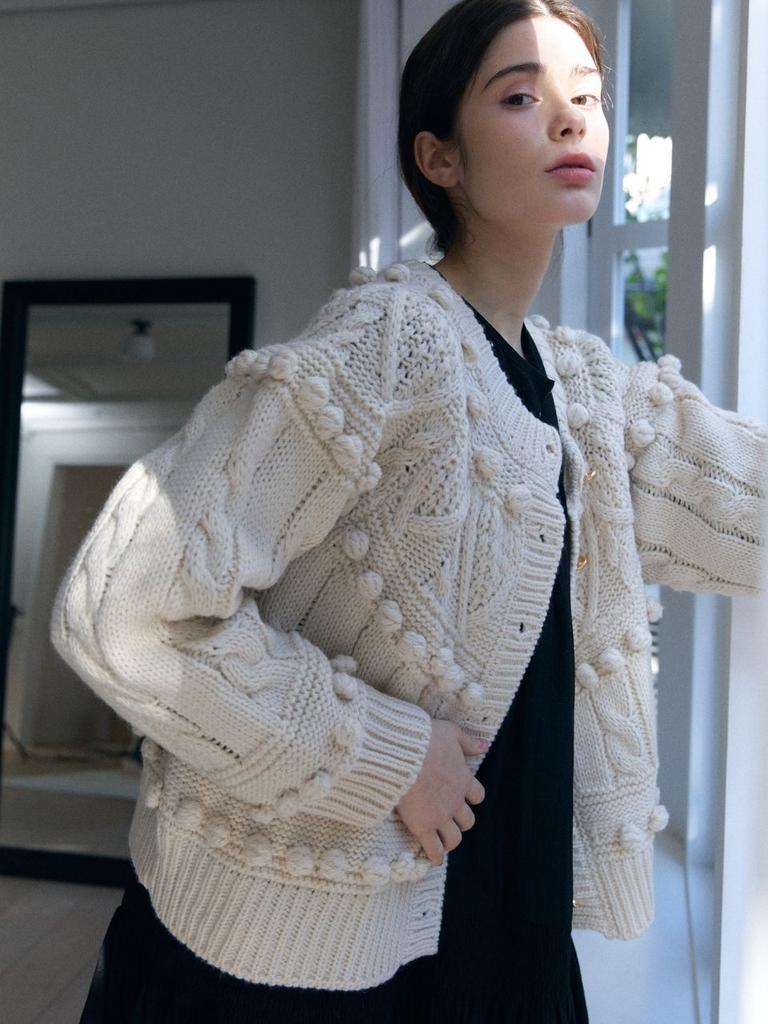 FABRICSEOUL Wool Pompom Knit Cardigan_Ivory