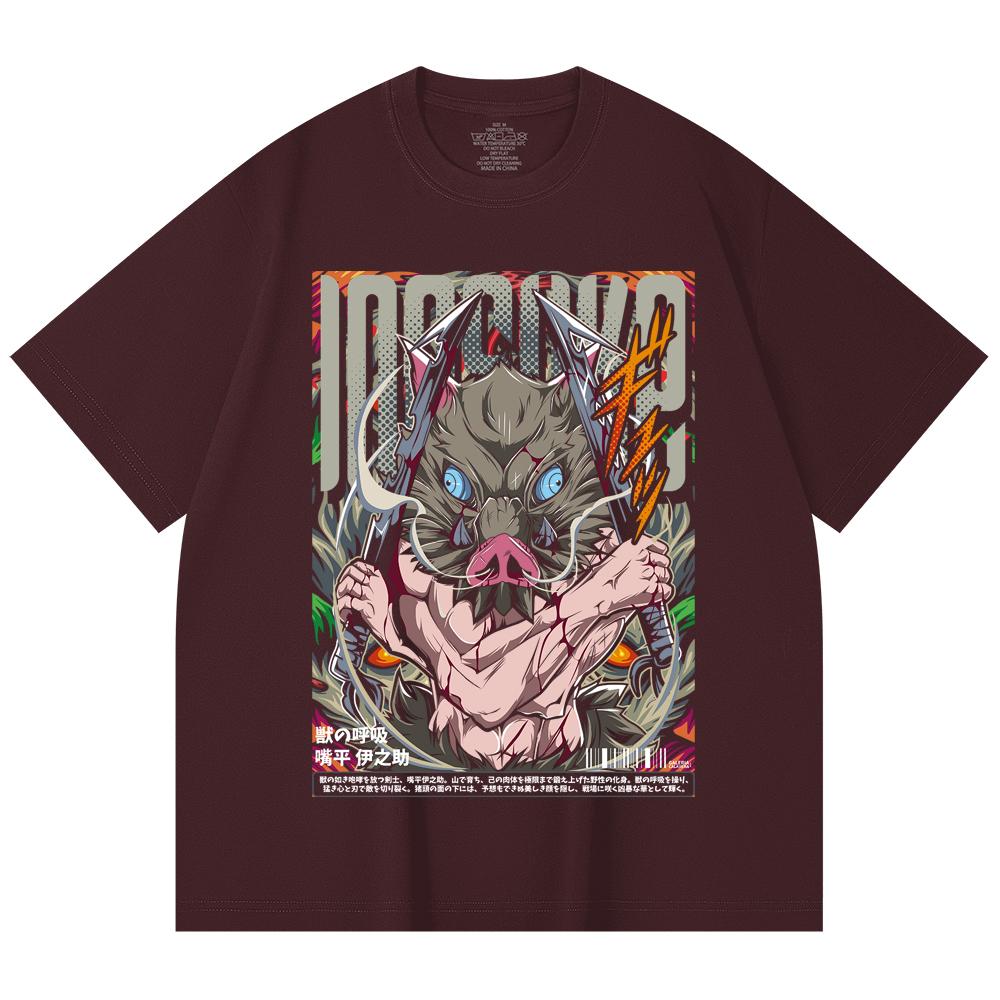 230 Gsm 100% Cotton Demon Slayer V96 Inosuke Print Unisex Heavy Cotton T Shirt