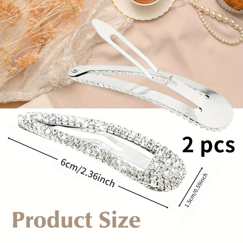 2pcs Rhinestone Metal Snap Hair Clips, Shiny Crystal Duckbill Clips, Fashion Bangs & Broken Hair Barrettes, Perfect for Party & Valentine's Day