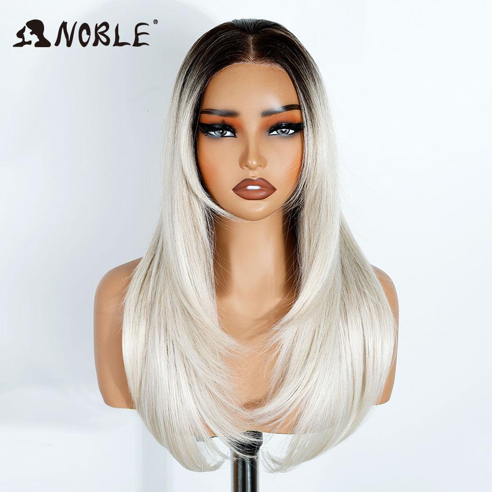 Elegantní syntetické paruky s krajkou vpředu pro ženy 13x3 Rovná krajková paruka Předvytrhaná vrstvená paruka Ombre blond hnědá bílá Cosplay paruka