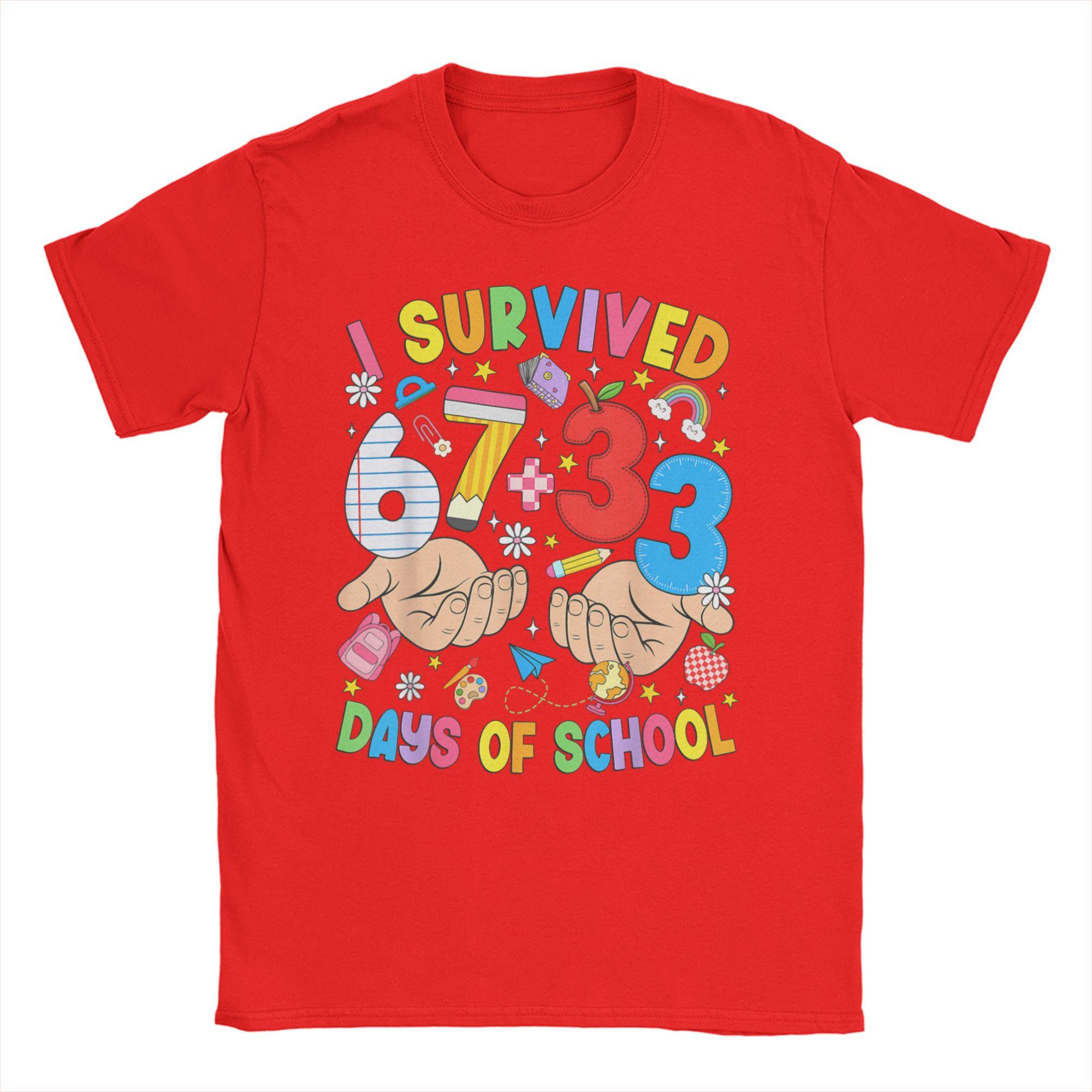 Mens TShirt Bruh I Survived 67  33 Days of School 100th Day of School  Unique 100 Cotton Tees Short Sleeve  T Shirts S