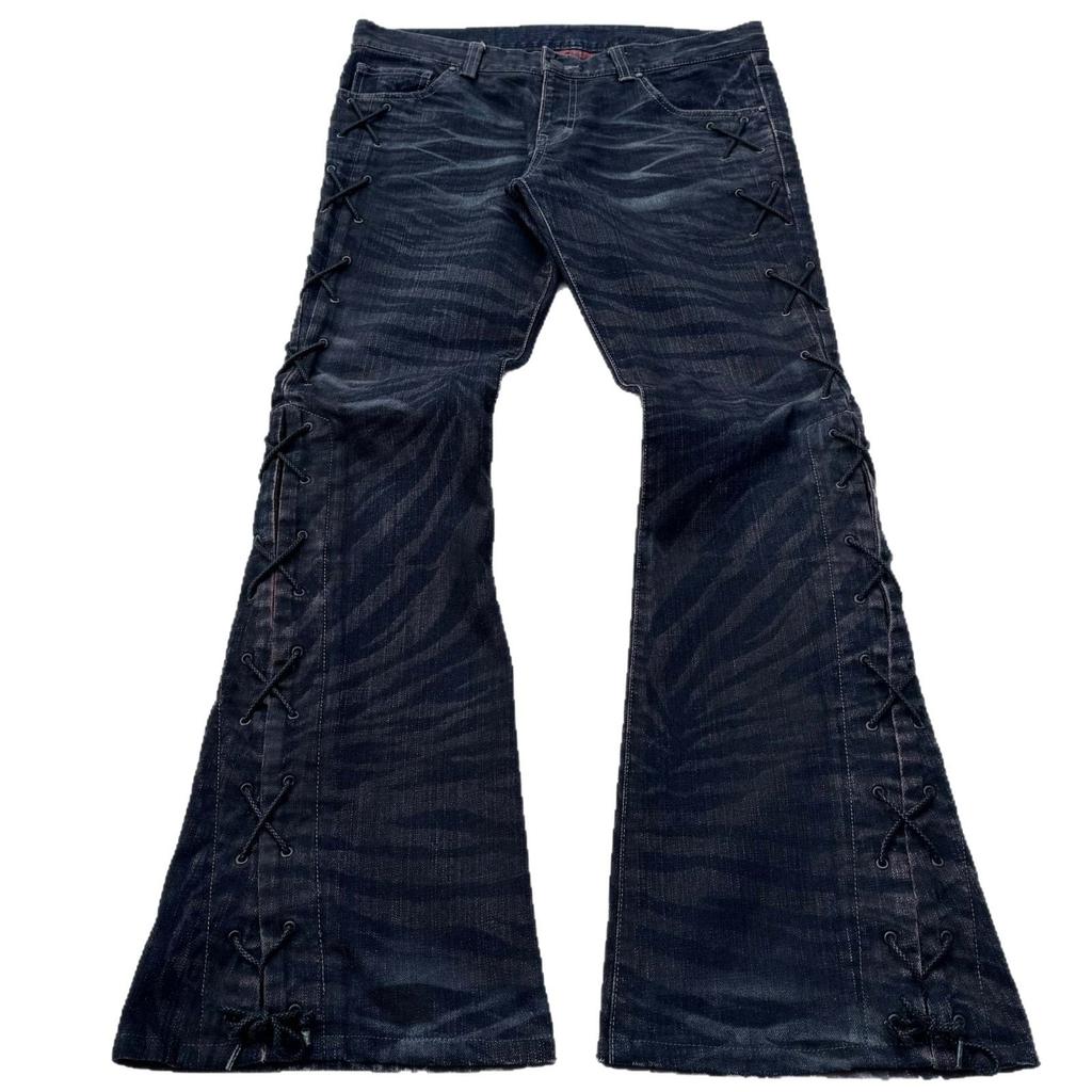 European, American high street jeans side straps retro goth trend versatile ins micro-pull trousers