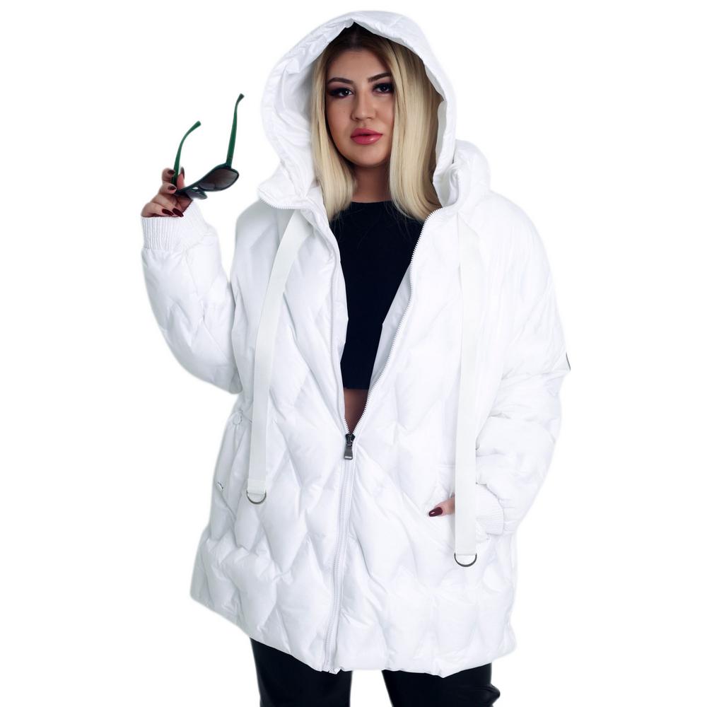 Fierte Damski płaszcz w dużym rozmiarze Ayl61846 Nadmuchiwany stały kaptur