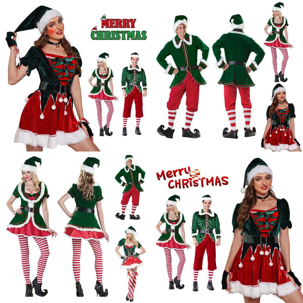 Deluxe Velvet Christmas Elf Santa Claus Cosplay Costumes Carnival Party Role Play