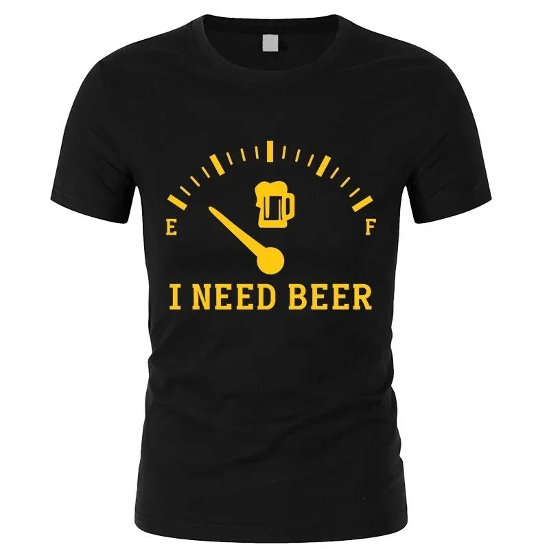 ICH BRAUCHE BIER T-Shirt für Herren Modetrend Unisex T-Shirt Kurzarmshirt Rundhals-Tees Lässig Locker Schwarze Kleidung Übergroße Oberteile