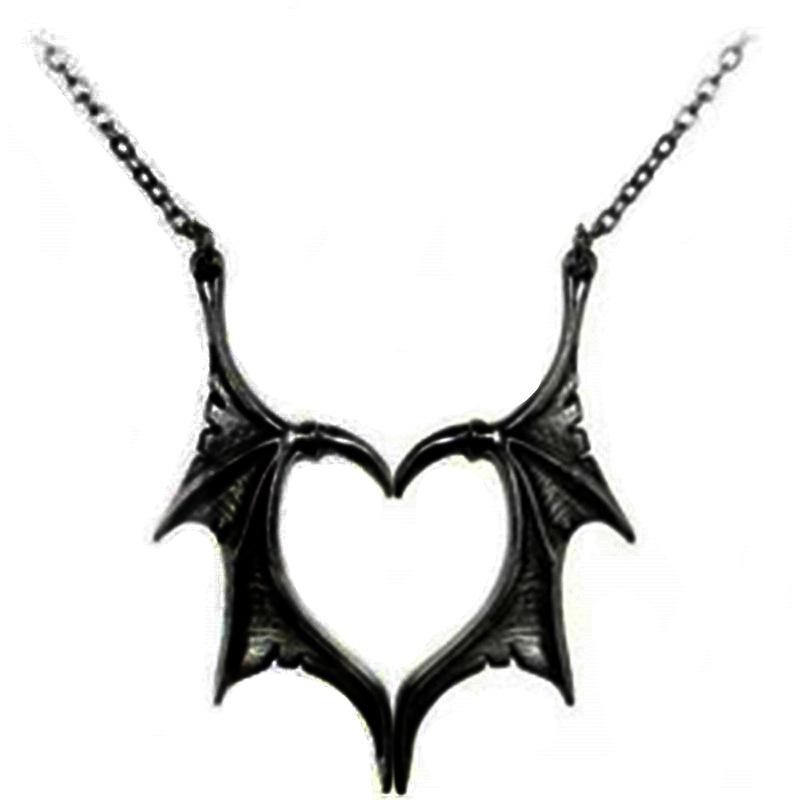 Retro Gothic Cross Demon Bat Wings Heart Necklace for Couples