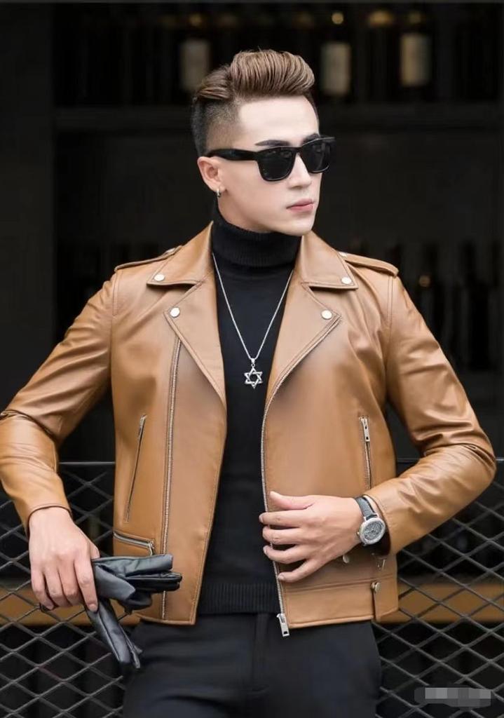 Steelstamp printed leather jacket men's spring and autumn lapel zipper locomotive riding trend fashion loose casual pu leather jacket
