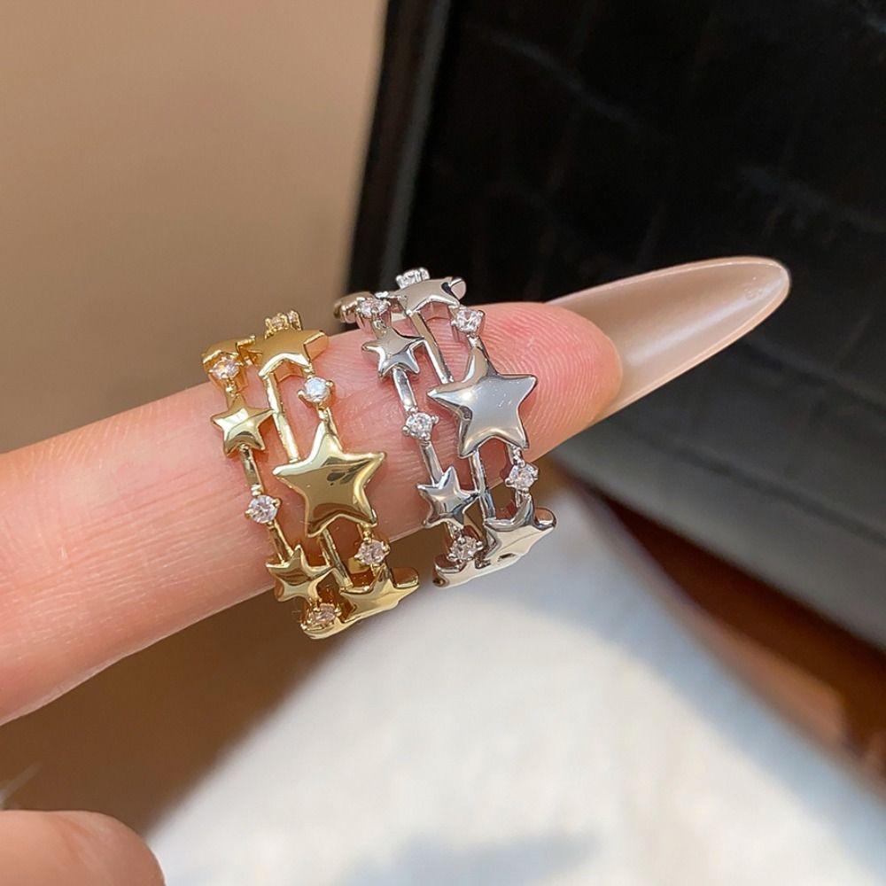 Geometric Y2k Open Ring Jewelry Accessories Irregular Finger Ring Zircon Star Ring Gift