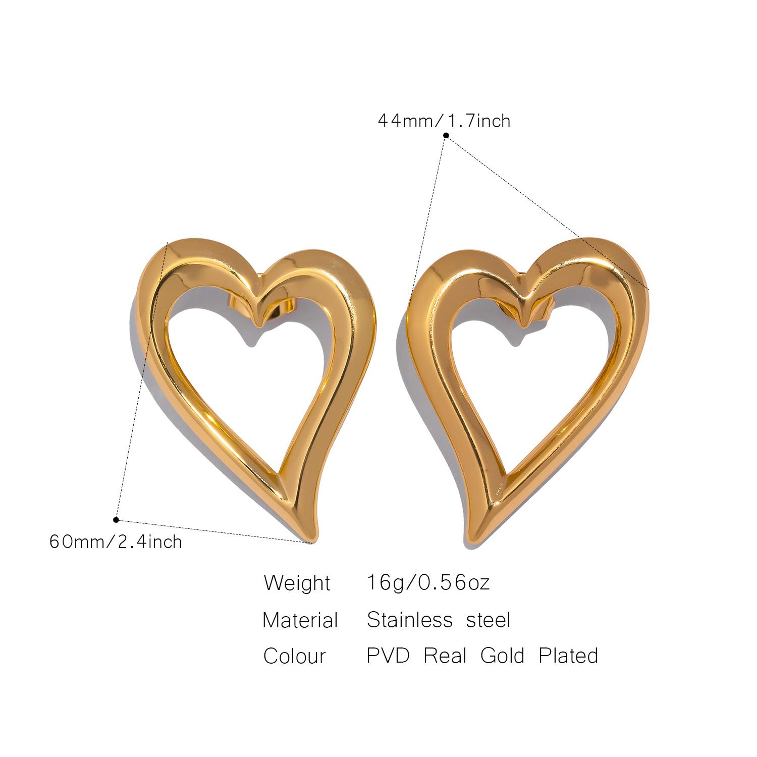 

Увеличенные женские серьги в форме сердца, полые серьги из нержавеющей стали в стиле ретро золотой