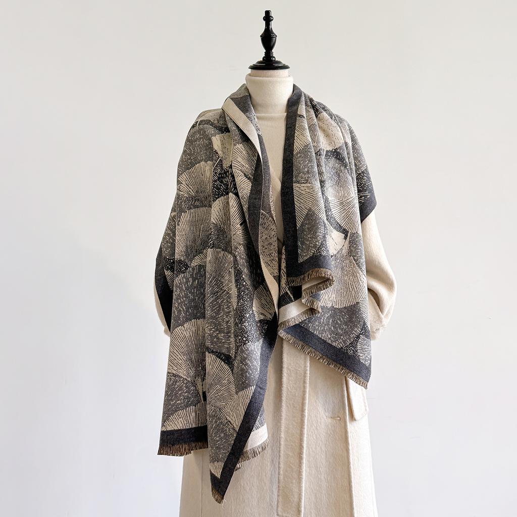  Luxury Brand Women's Cashmere Scarf - Winter Warm Tasseled Striped Printed Pashmina Shawl, Foulard & Poncho
