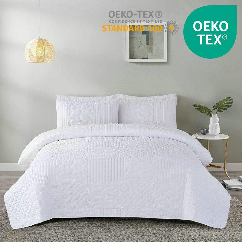 European & American Ultrasonic Solid Color Brushed Quilted Bedding Set - 3 Piece Twin: 168x229cm cover, 50x75cm pillows белый