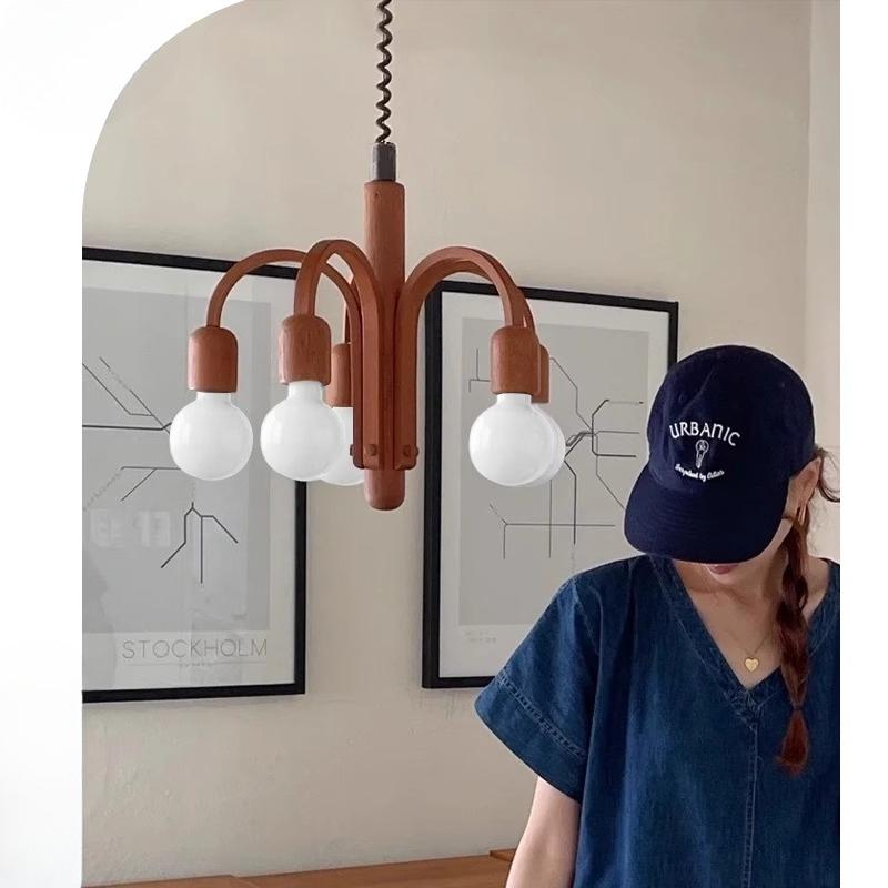 Nordic Retro Wooden Personalized Chandelier red wood pendant lamp for Nursery Childroom Bedroom Living Room Lighting Home Decor