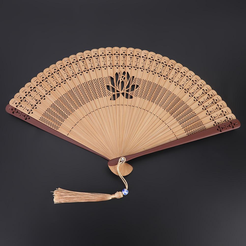 Folding Bamboo Hollow Hand Tassels Fan Summer Hot Day Cooling Tool DecorationBrown