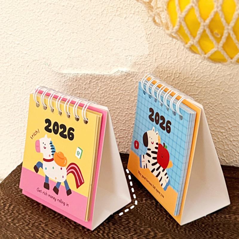 1Pcs Cartoon Portable Coil Monthly Calendar Planner 2026 Horse Year Mini Desk Calendar Office And Home Decor Year'S Present