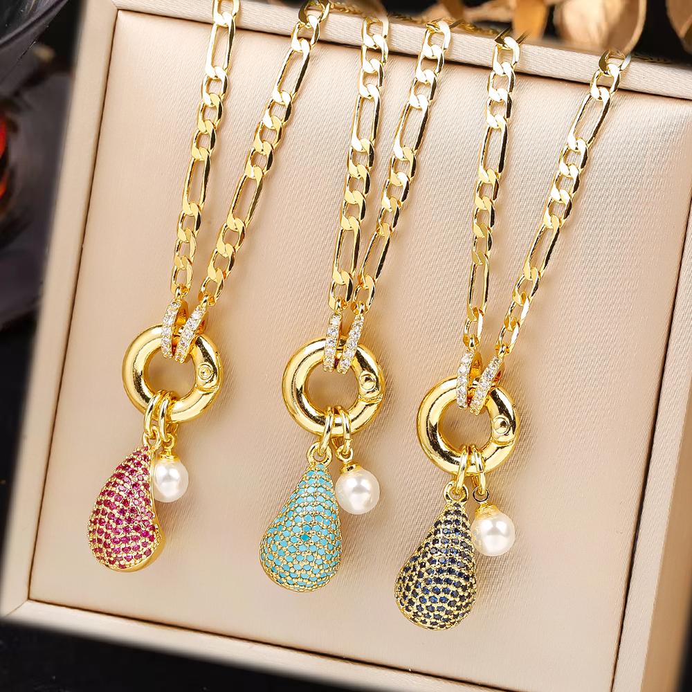 6 Farben Klassischer Glänzender Zirkonia Wassertropfen Komma Anhänger Schlüsselbeinkette Neuer Trend Frau Mädchen Täglich Party Luxus Halsschmuck