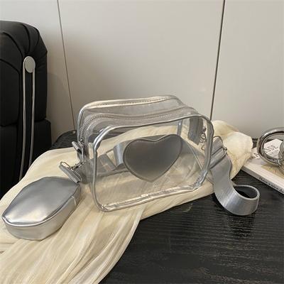 Simple Transparent Messenger Bag Love Versatile Casual Shoulder Bag Niche Design Wide Shoulder Strap Messenger Small Square Bag