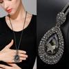Vintage Long Chain Pendant Necklace For Women Fashion Gray Water Drop Crystal Sweater Chain Party Jewelry Gift