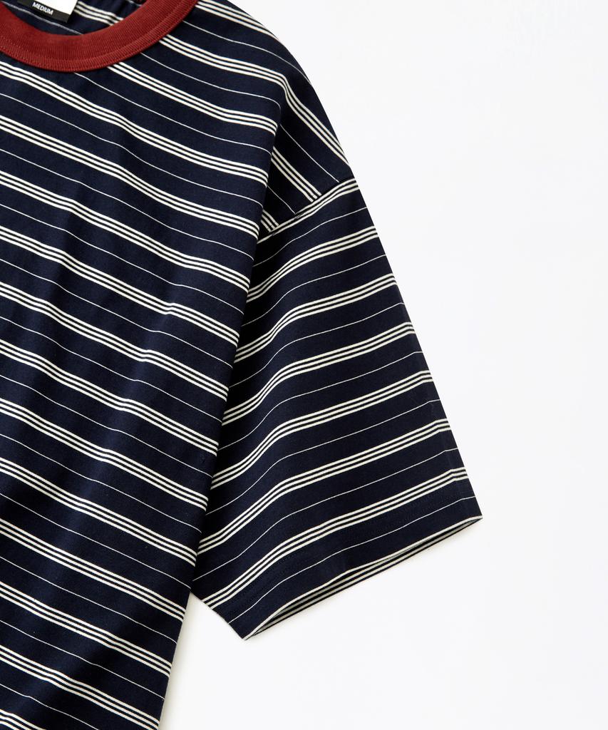 OUTSTANDING Stripe Half Sleeve Tee_Navy/Ivory