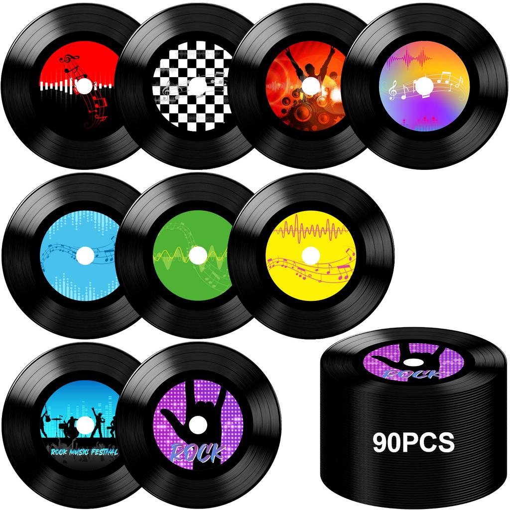 90 Pcs 13 Inch 1950'S Rock And Roll Vinyl Record Paper Placemat Round Disposable Music Coasters For Drinks Classic Vintage Party