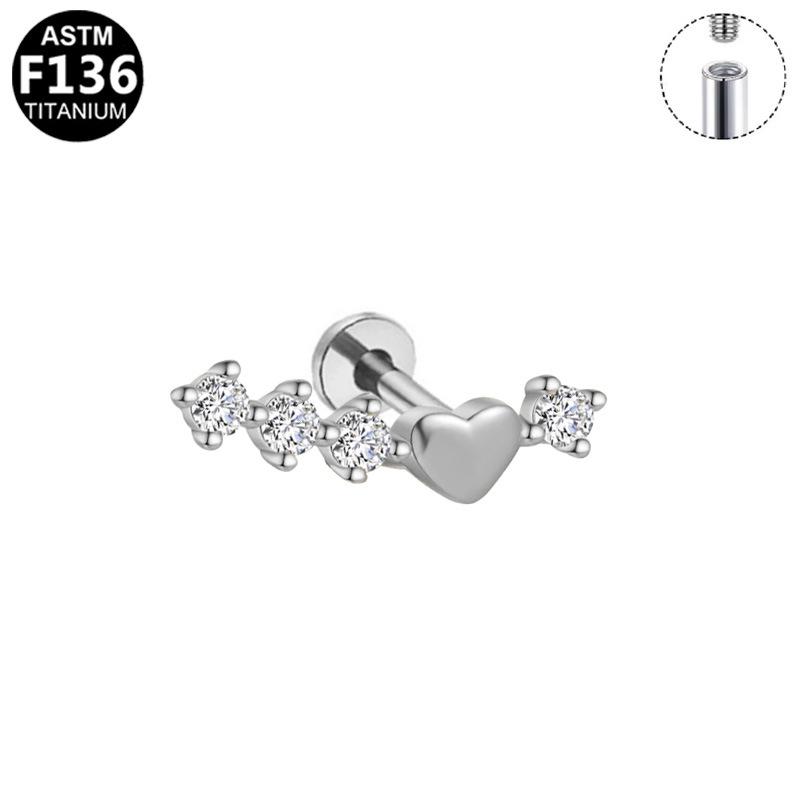 F136 Pure Titanium Zirconia Lip and Ear Stud with Internal Thread