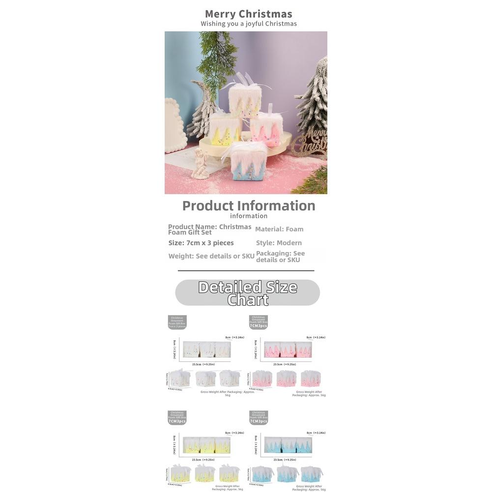 Schaumstoff Weihnachtsbaumschmuck Set mit 3 Stück 7cm Durchmesser Macaronfarben Leicht Pastelltöne Weihnachtsdekoration