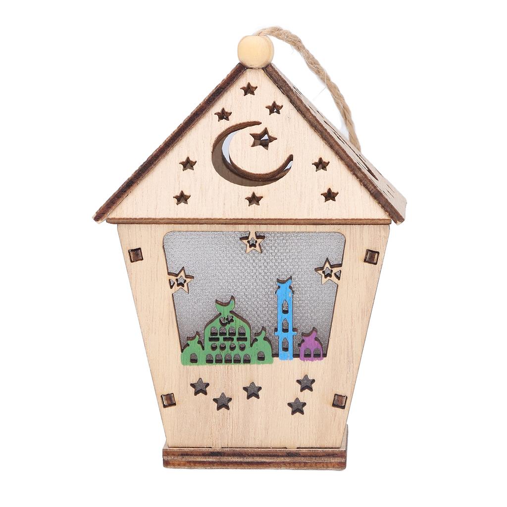 Ramadan Lamp Three Dimensional House Shape Unique Design Hanging Light Wooden Decorative Lamp
