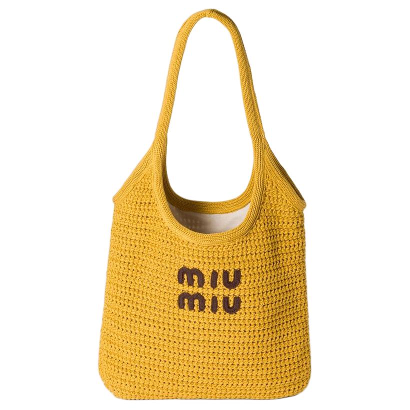 

MIU MIU Ivy В язана Сумка-тоут з Логотипом-літерою, Гладкі Лінії, Бавовняна Сумка для покупок, Сумка через плече, Жіночі Сумки-тоут, Охра 5BG231_ACQY_F04GL_V_MRO Basic Set (Bag+Dust Bag)