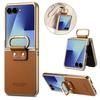 Luxury Business Ring Holder Leather Case for Samsung Galaxy Z Flip 7 6 5 4 5G Flip7 FE Flip6 Shockproof Electroplated Edge Cover