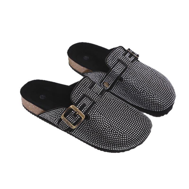 New Large-sized Women's Shoes In Baotou, Thick-soled and Versatile Water Diamond Slippers for Outerwear