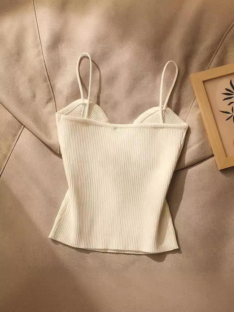 2026 Summer French Chic Knit Bandeau Camisole: Sleeveless Inner/Outer Wear with Stylish Back Design for Women