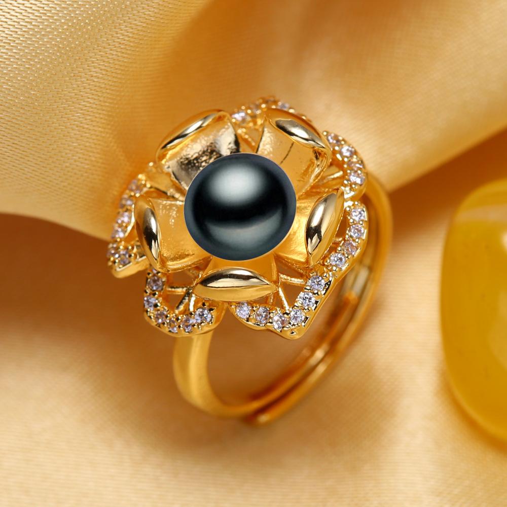 seniko Anelli di perle d'acqua dolce naturali per le donne Moda femminile Cubic Zirconia CZ Anello fiore Anello regolabile per gioielli con perle