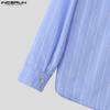 INCERUN Oversized Men Shirts Long Sleeve Lapel Striped Print Casual Loose Tops