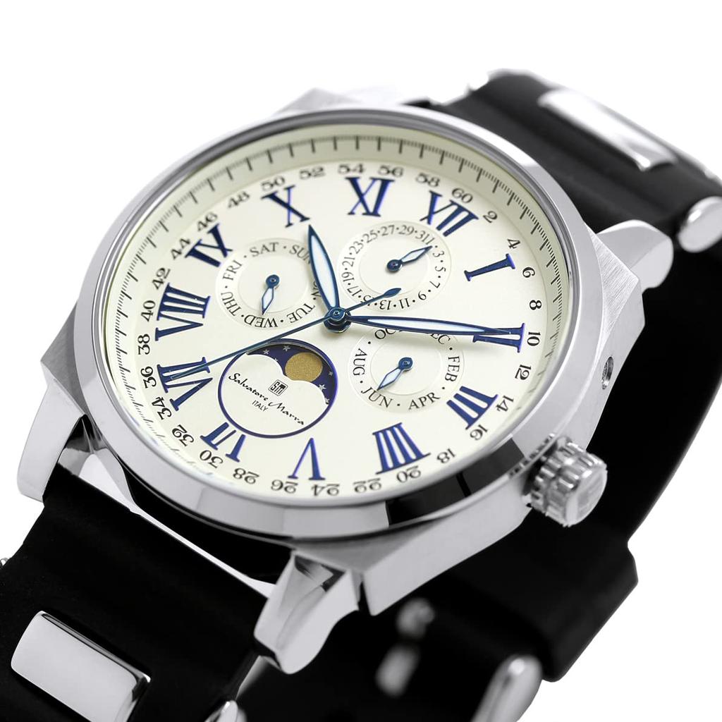 Watch with Moon 5 ATM Water Rubber Limited [Salvatore Marra] Men's Phase, Multi-Calendar, Resistant, Business/Formal Style, Strap, Edition,