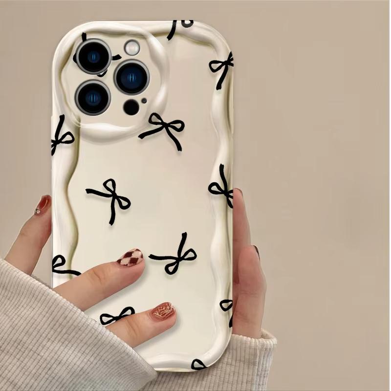 Black Bowknot Heart Phone Case for iPhone 17 Air 16 15 14 13 12 11 Pro Max Plus 16E XR XS X 7 8 Shockproof Silicone Back Cover