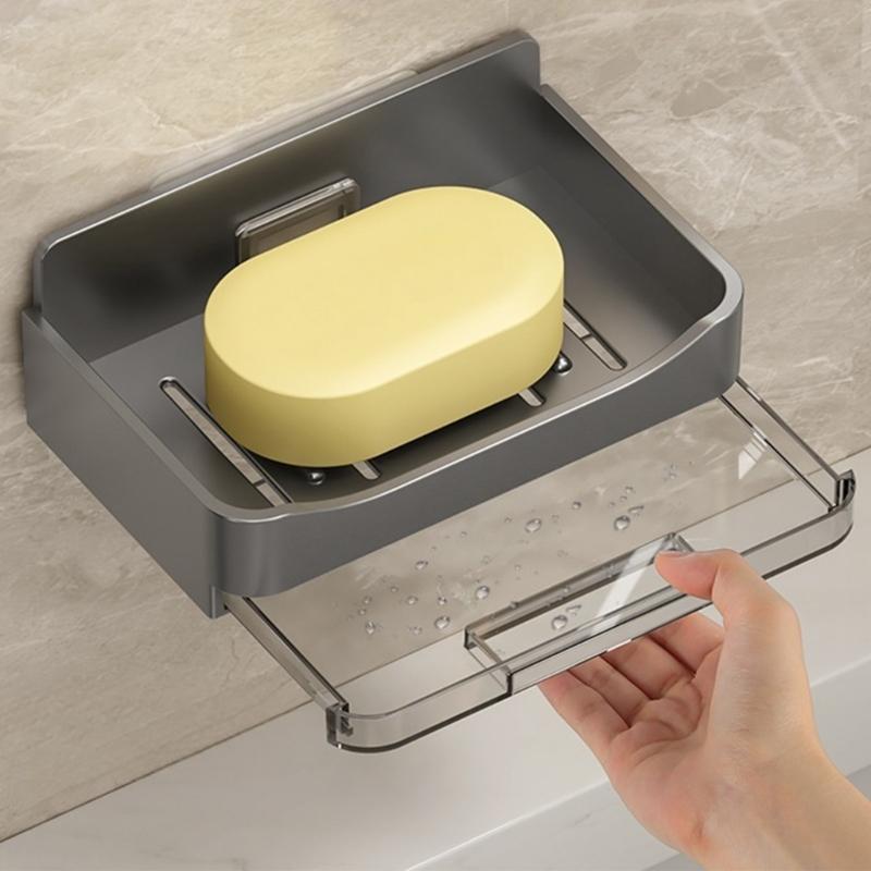 2PCS Wall Mounted Soap Dish Holder With Drainage Holes Nondrill Design For Shower Kitchen Bathroom Soap Storage Holder