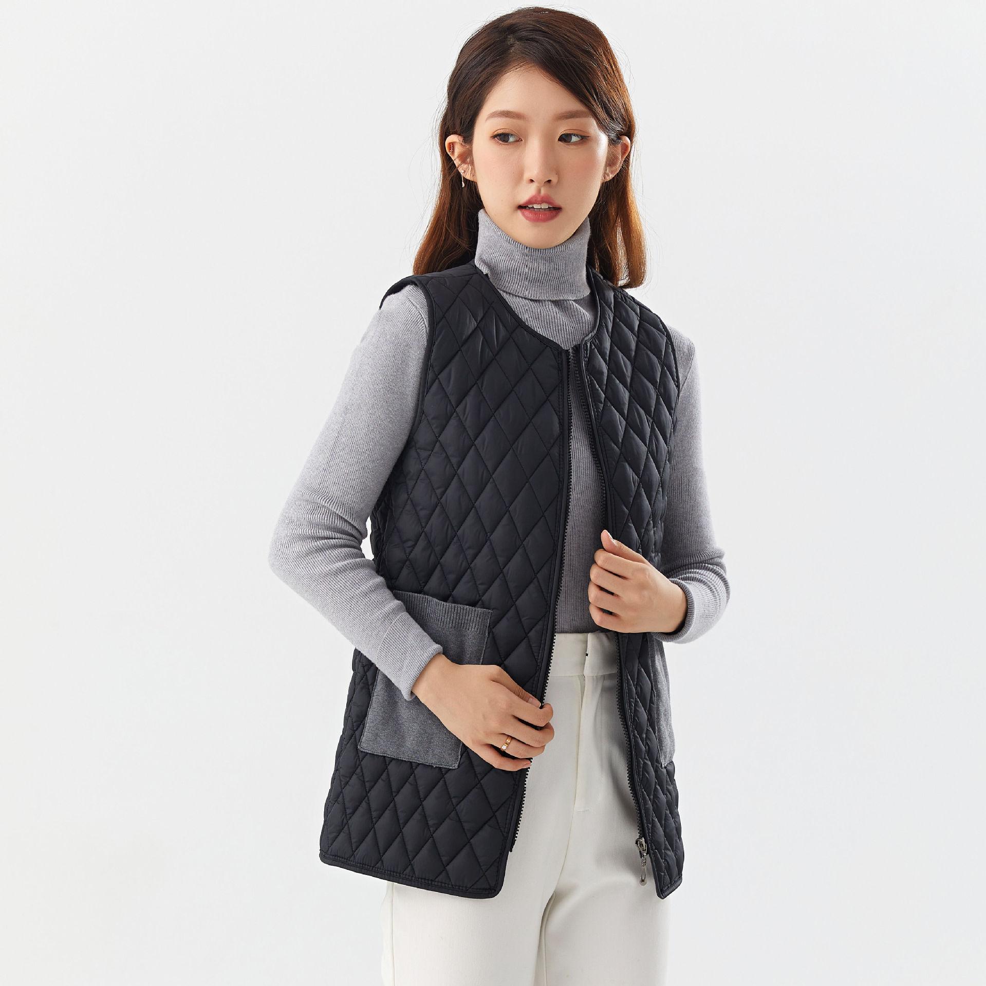 

Осінньо-зимовий жіночий пуховий бавовняний ромб, потовщений і посилений тепло матері, встановлений у довгій частині бавовняного жилета 5XL чорний