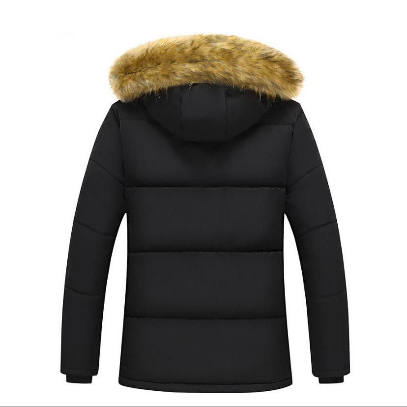 Herren Winter Herbst Work Outwear Parka Schwarz Fleecegefüttert Dick Warm Kapuze Pelzkragen Mantel Größe Plüschjacke