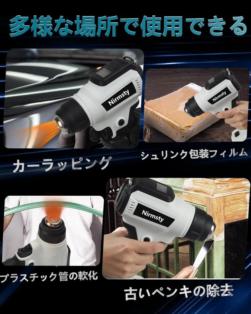 Rechargeable Heat Gun with Temperature Two Wind LCD and Temperature Compatible with Makita Includes 3 Versatile for DIY including shrinking and