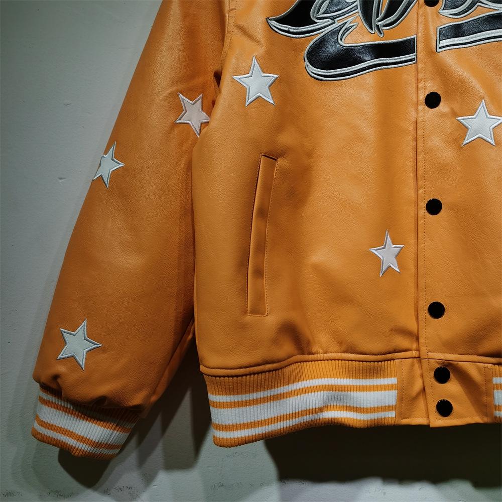 Avirex x Hellstar Men’s Leather Jacket: Trendy American Hip Hop Style Outerwear.