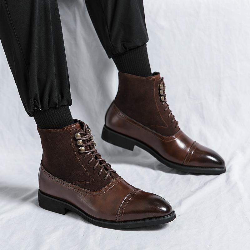 Large Size Spring and Autumn Lace-Up Leather Boots Fashion Men's Casual Shoes Vintage Knight High Top Chelsea Boots Men's Boots