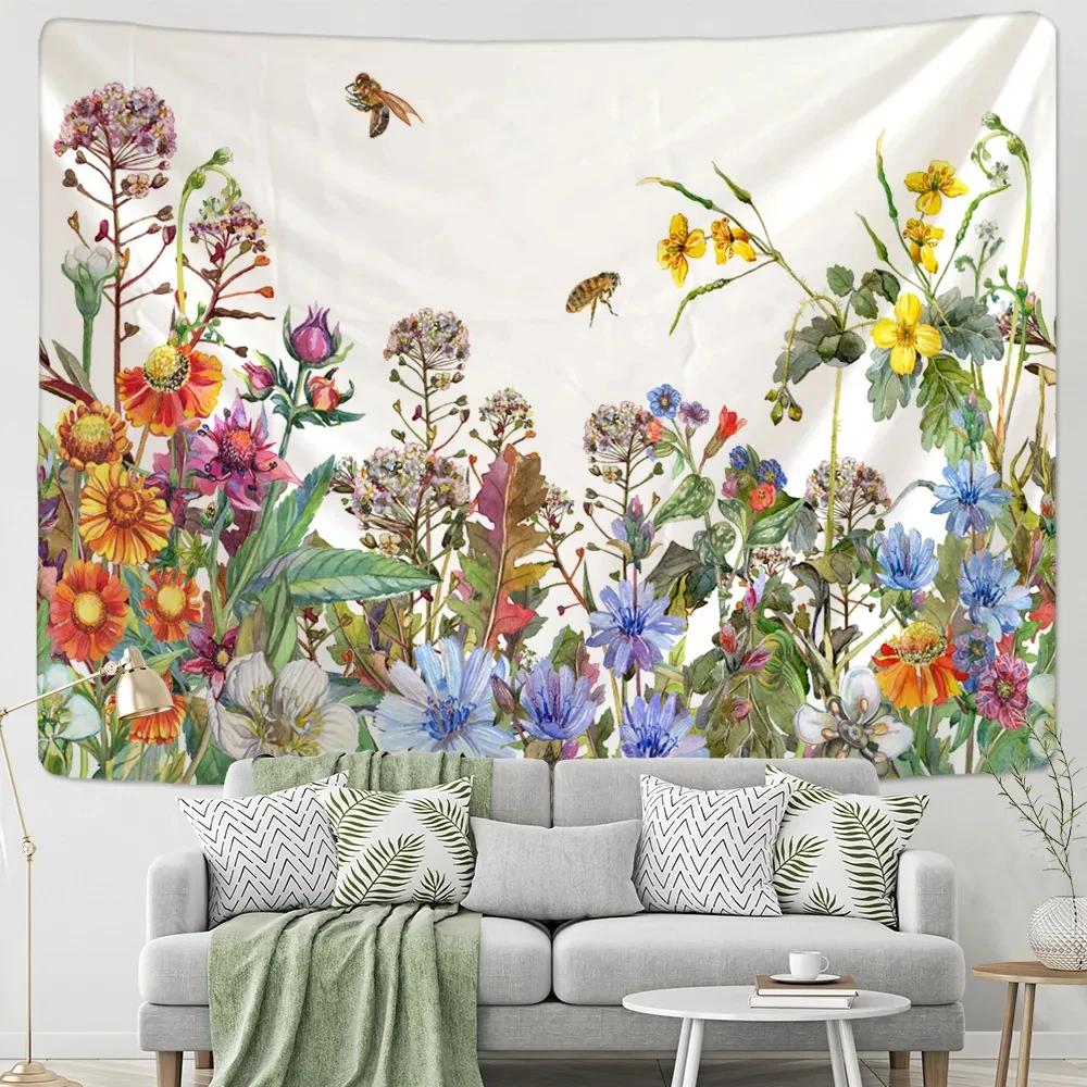 Creative Flowers Tapestry Nature Plant Floral Tapestry Wall Hanging Cloth Tapestries Home Bedroom Living Room Decor Tapestries