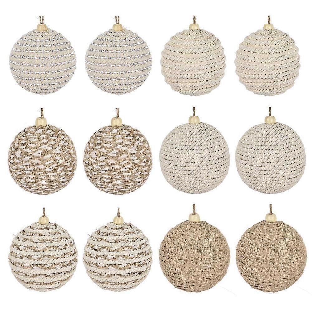 12pcs Knitting Cream Festival Balls Special Shape Xmas Decorative Hanging
