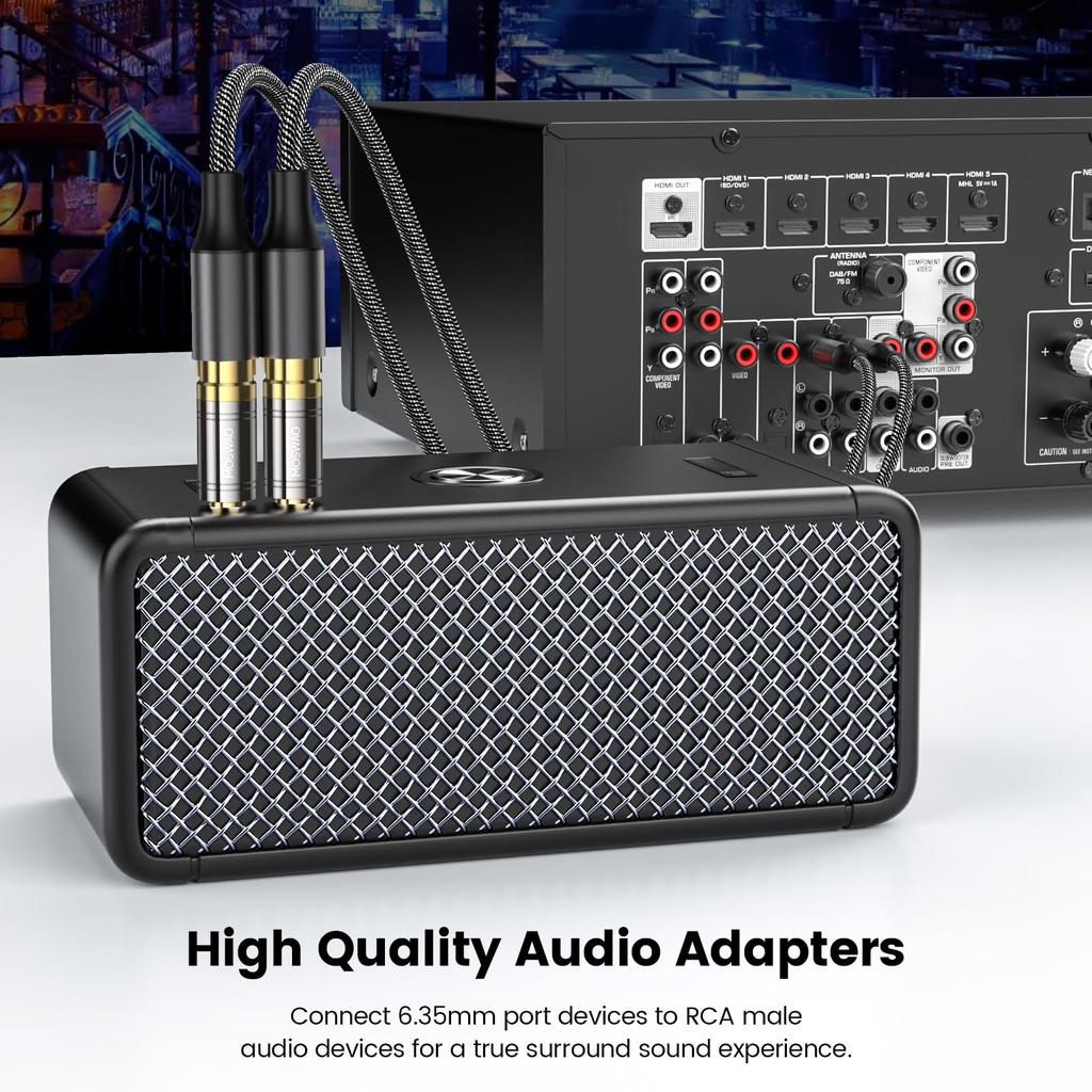 MOSWAG To RCA Female RCA To Audio Mono Plug Male To RCA Mother Connector Compatible with Home Theater and Musical Instruments 6.35mm Adapter, 6.35mm